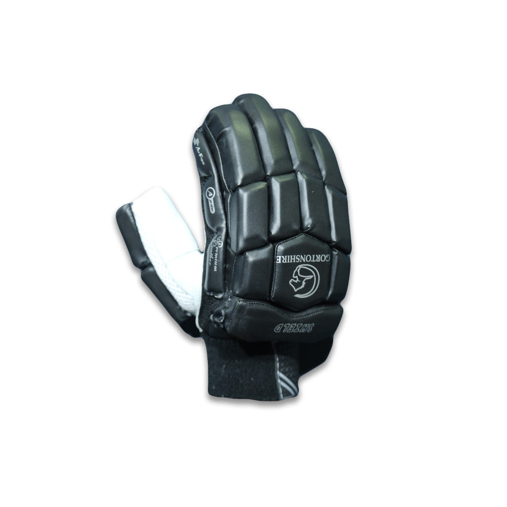 Gortonshire Shield Black Cricket Batting Gloves Mens Size @ Right Back View