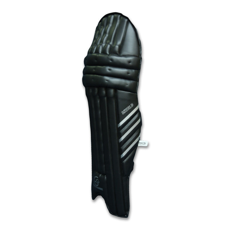 Gortonshire Shield Black Cricket Batting Leg Guard Pads @ Side View