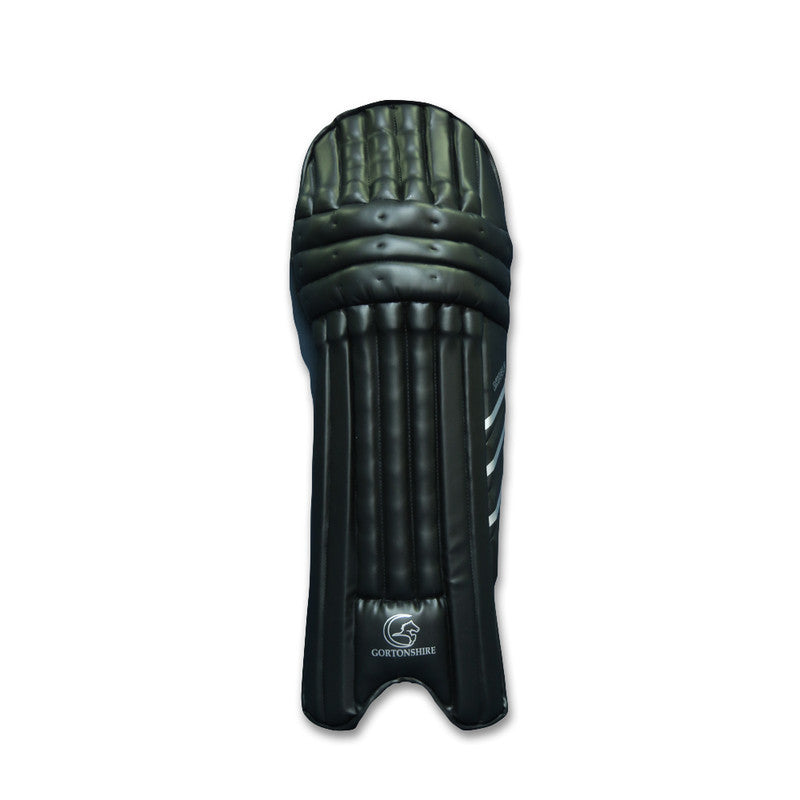 Gortonshire Shield Black Cricket Batting Leg Guard Pads @ Front View