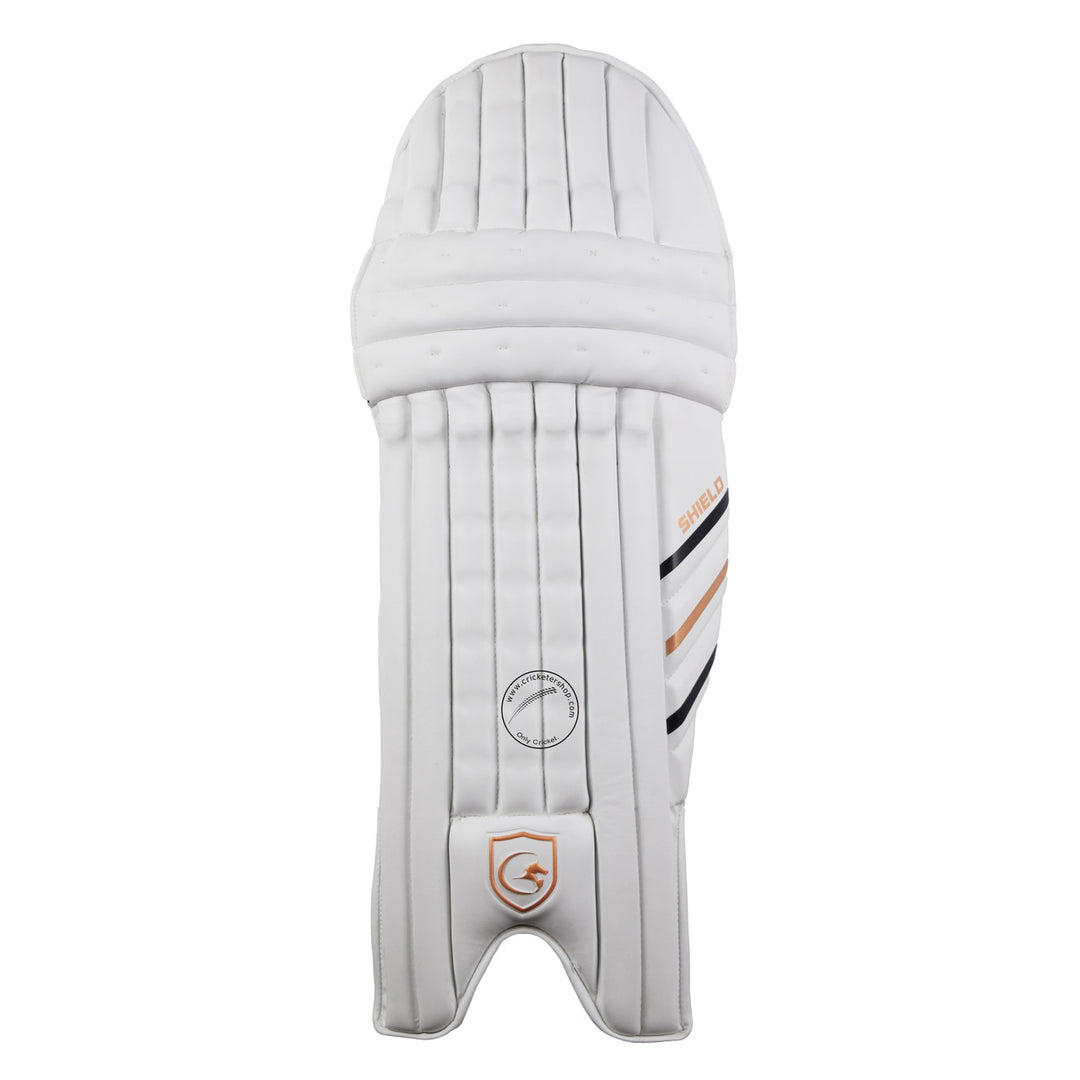 Gortonshire Shield Cricket Batting Leg Guard Pads Mens Size @ Front View