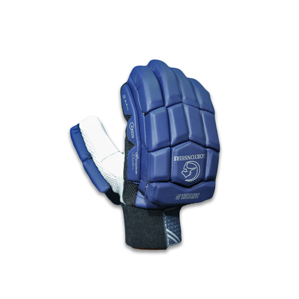 Gortonshire Shield Navy Blue Cricket Batting Gloves Mens Size @ Right Back View