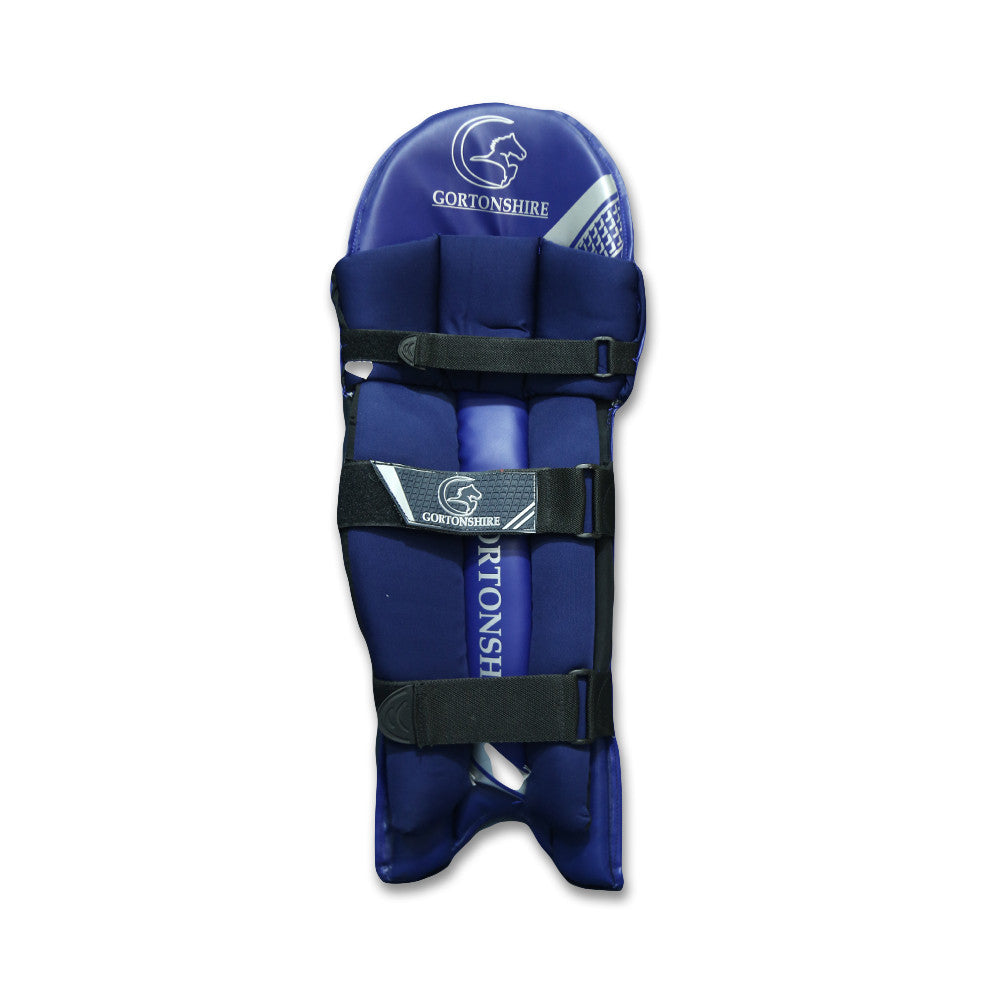 Gortonshire Shield Navy Blue Cricket Batting Leg Guard Pads Mens Size @ Back View