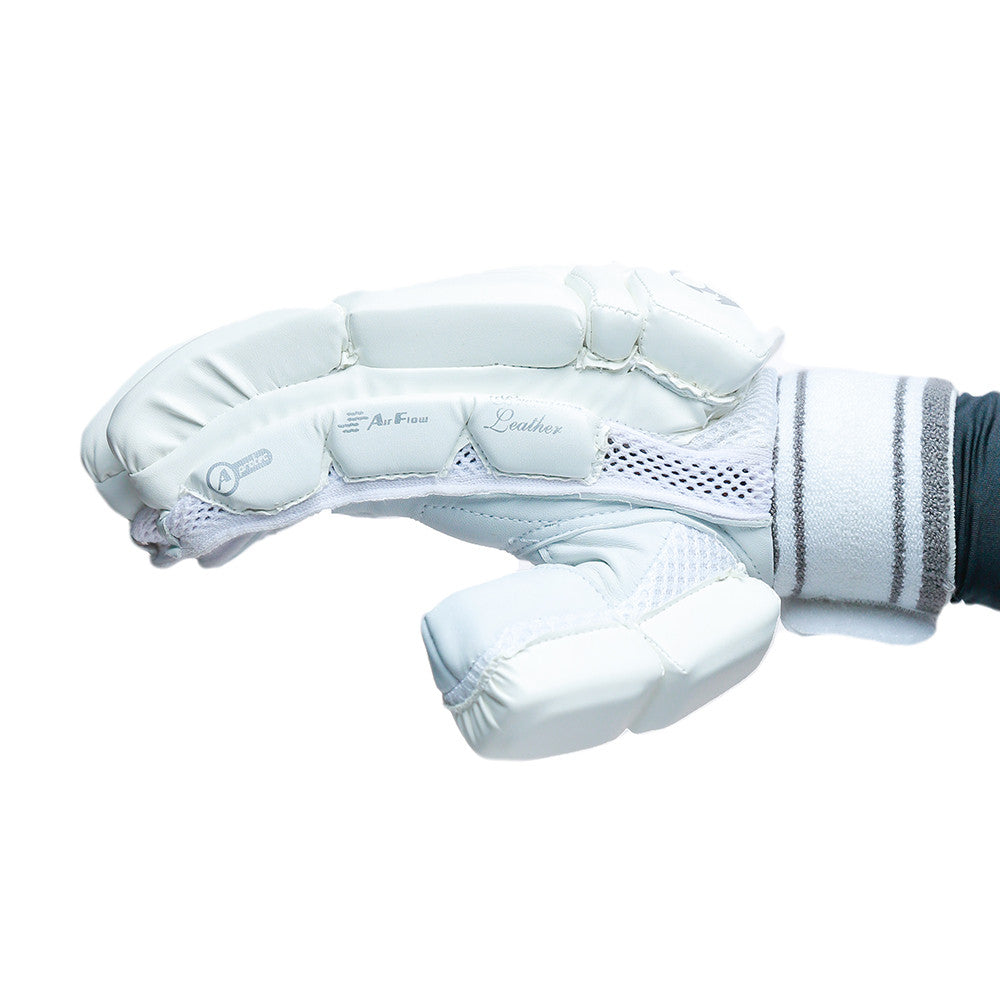 Gortonshire Shield White Cricket Batting Gloves @ Side View