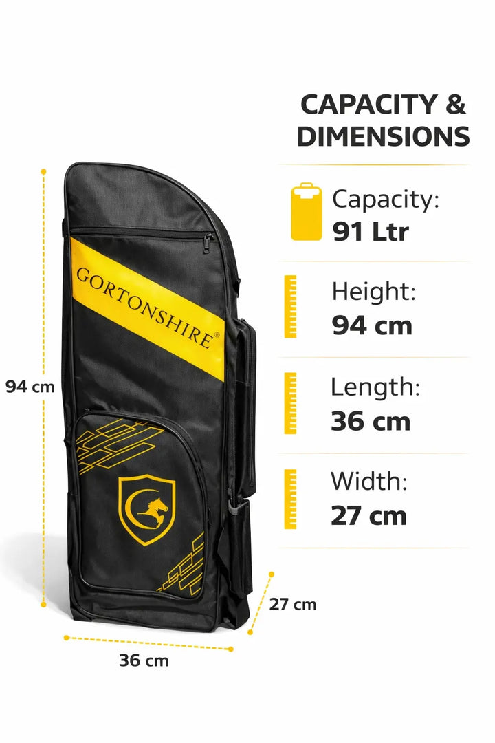 Gortonshire Stallion Pro Cricket Duffle Kit Bag With Wheels@front view7