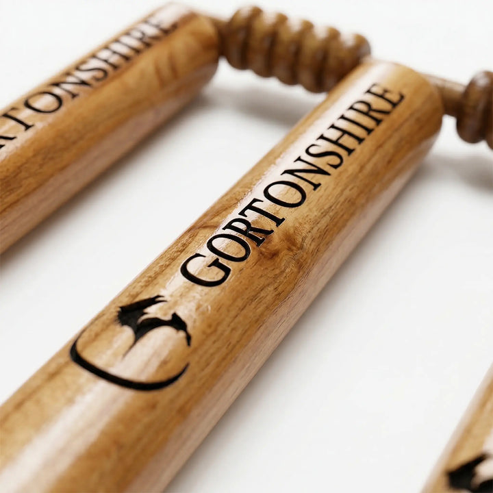 Gortonshire Wooden Wicket Cricket Stump Full Size Set of 6 @ Front View 4
