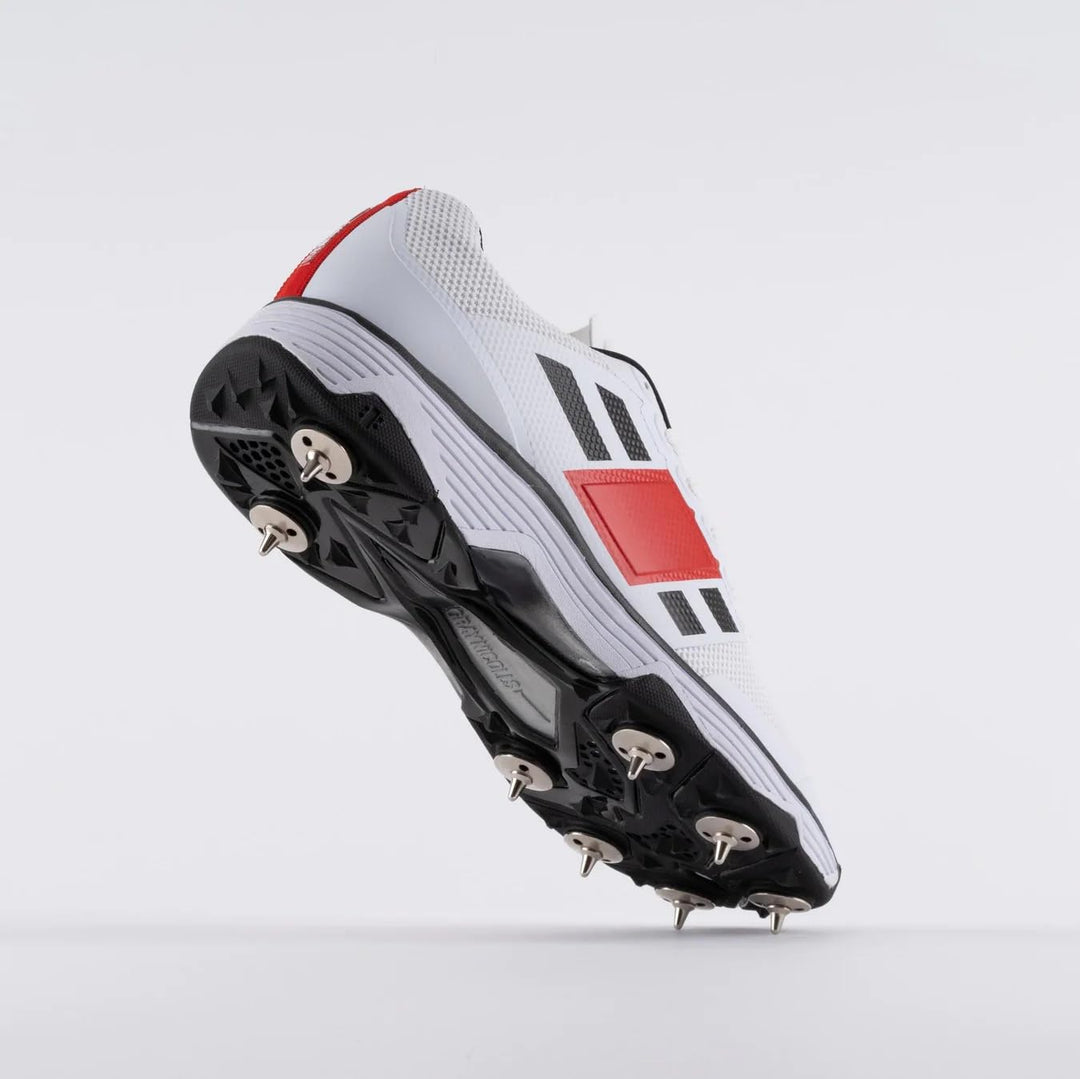 Gray Nicolls GN8 Players 2.0 Spike White Black Red Cricket Shoes@front view2