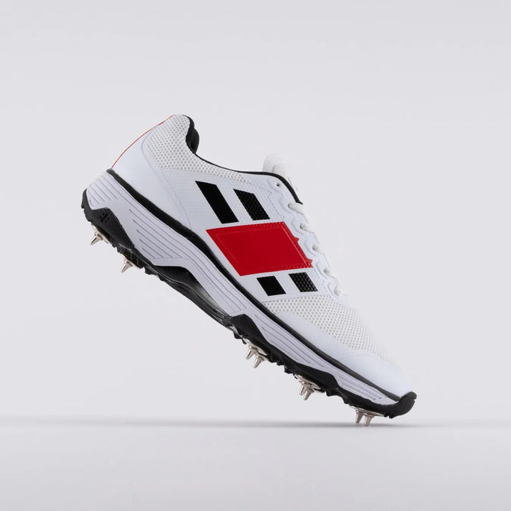 Gray Nicolls GN8 Players 2.0 Spike White Black Red Cricket Shoes@front view3