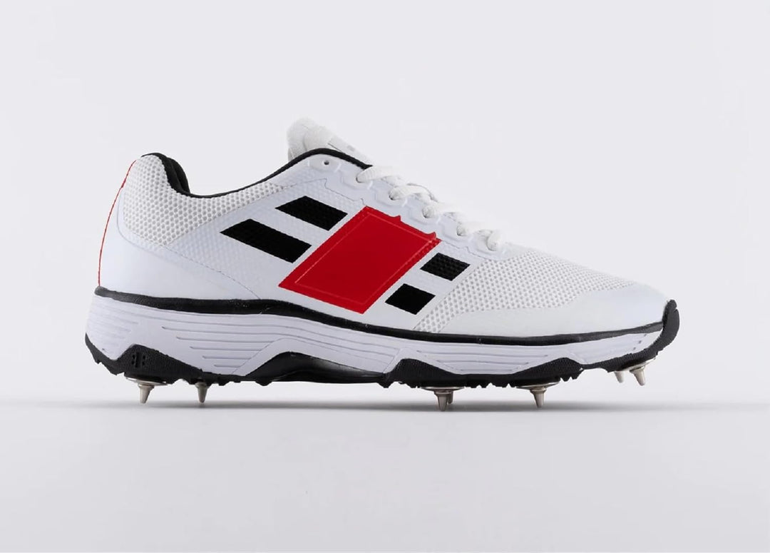 Gray Nicolls GN8 Players 2.0 Spike White Black Red Cricket Shoes@front view5