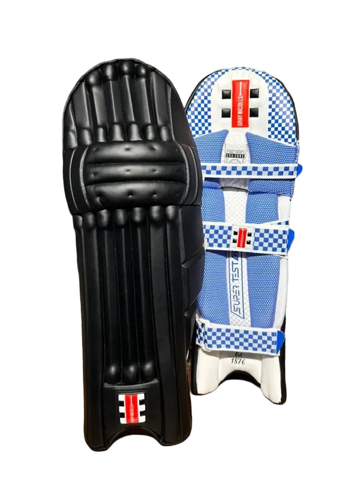 Gray Nicolls GN9 Supertest Black Batting Cricket Leg Guard Pads Size Adult@front view