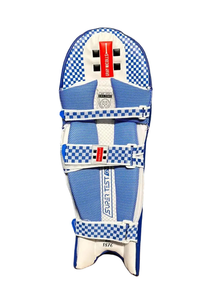 Gray Nicolls GN9 Supertest Blue Batting Cricket Leg Guard Pads Size Adult@front view2