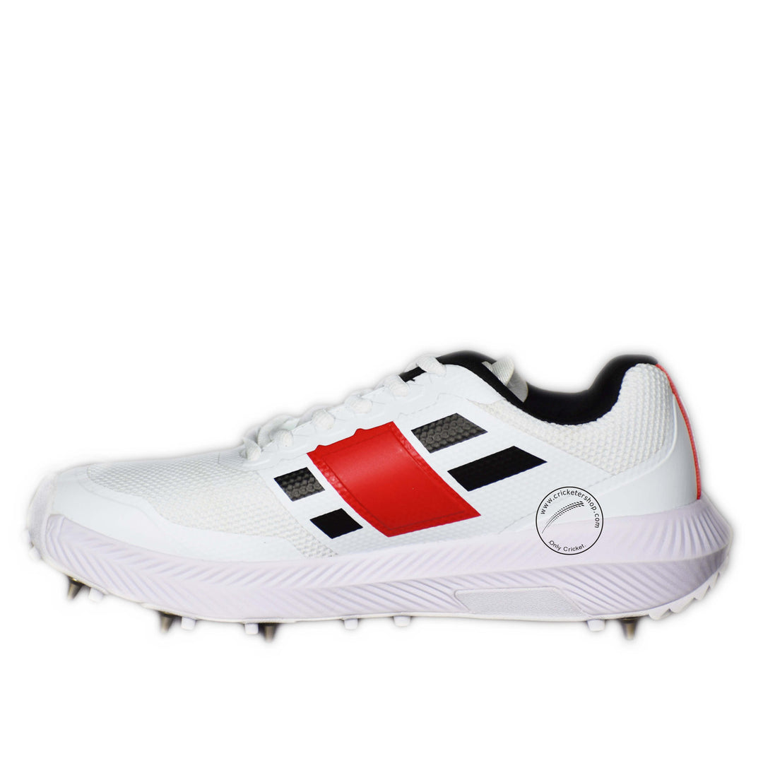 Gray Nicolls Players Spikes White Red Cricket Shoes @ Side View