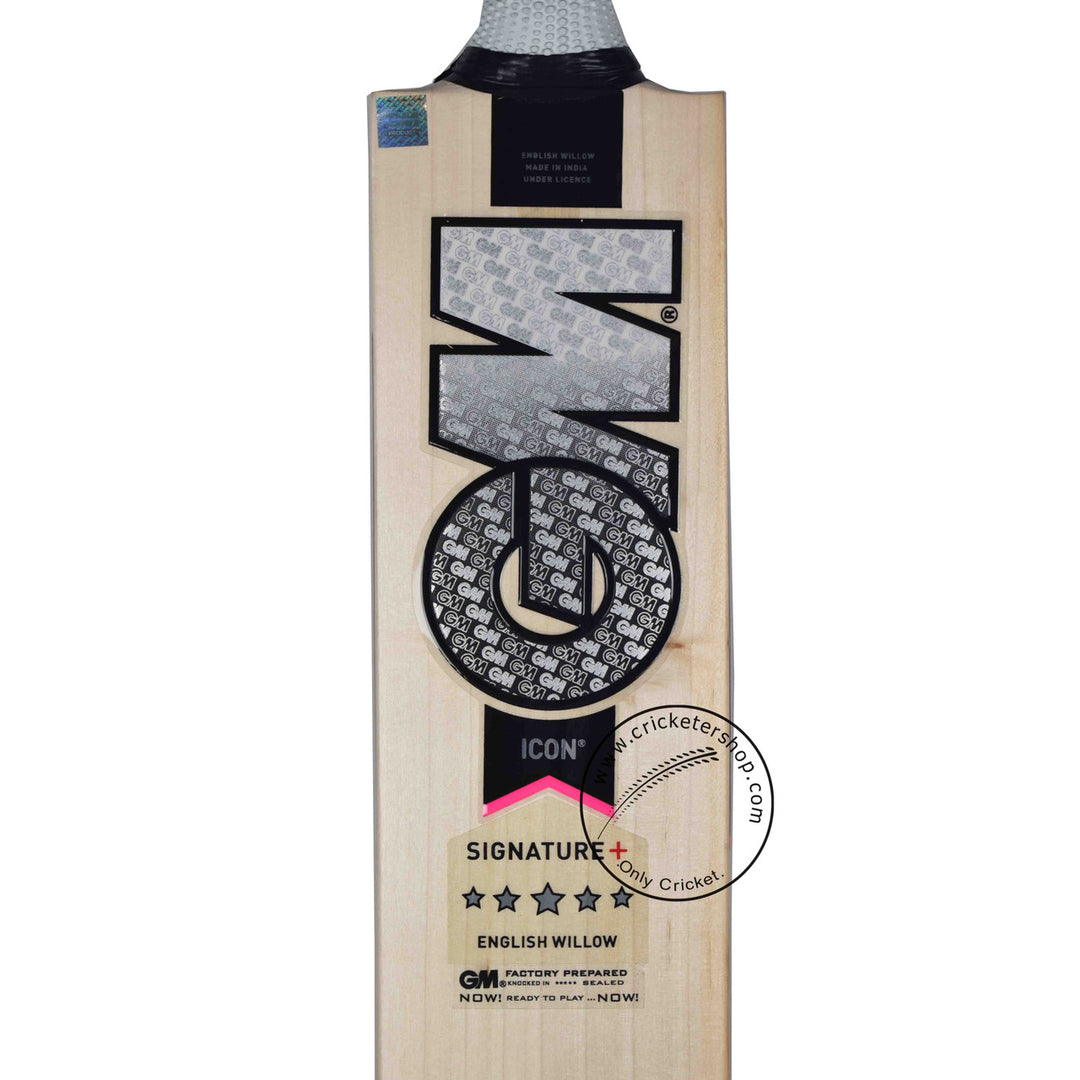 Gunn & Moore (GM) Icon Signature + English Willow Cricket Bat Size SH @ Face View