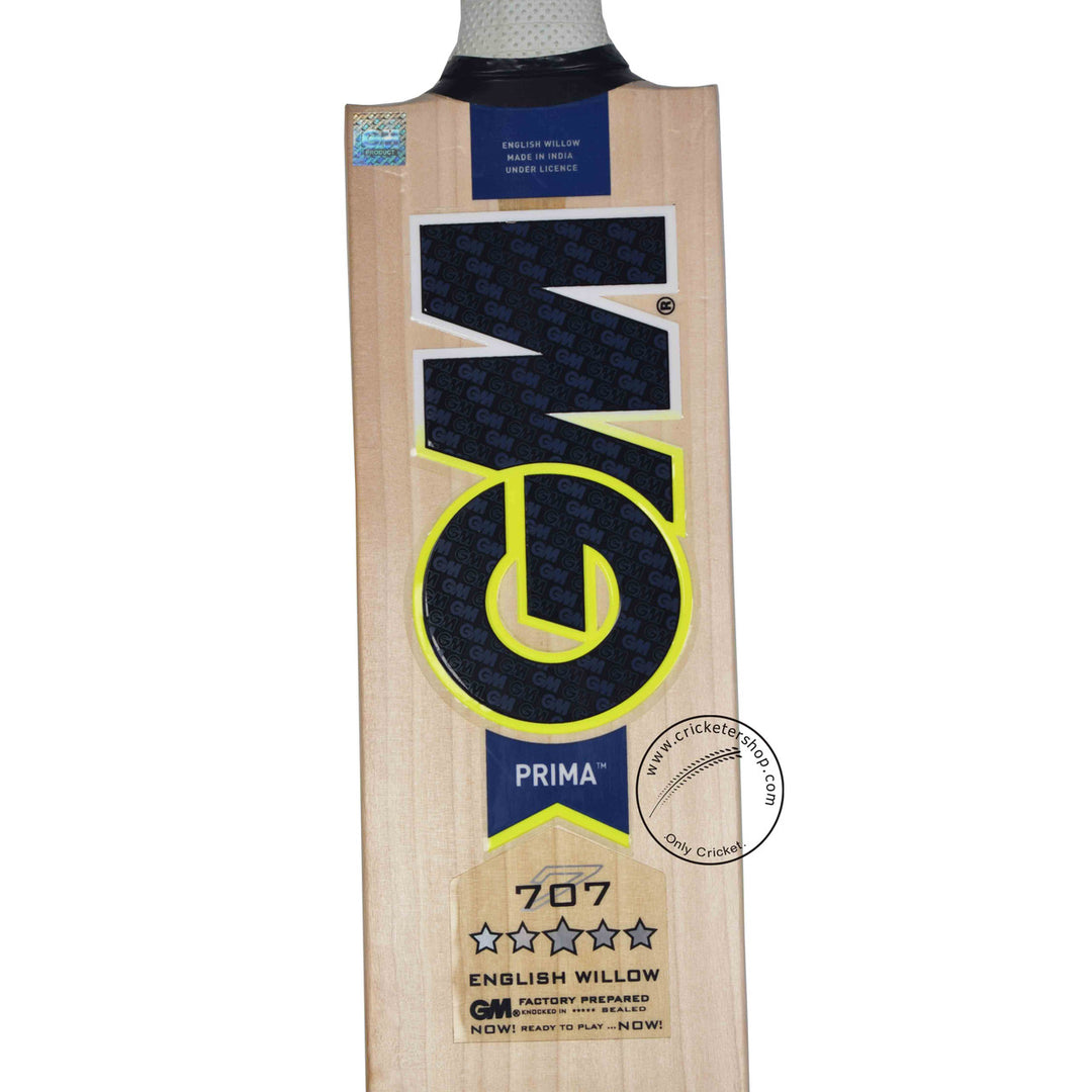 Gunn & Moore (GM) Prima Excalibur English Willow Cricket Bat Size SH @ Face View