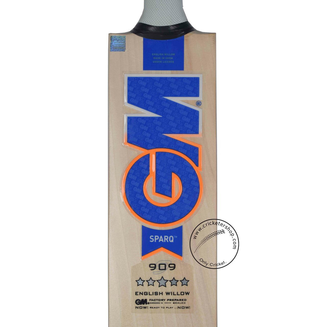 Gunn & Moore (GM) Sparq 909 English Willow Cricket Bat Size SH @ Face View