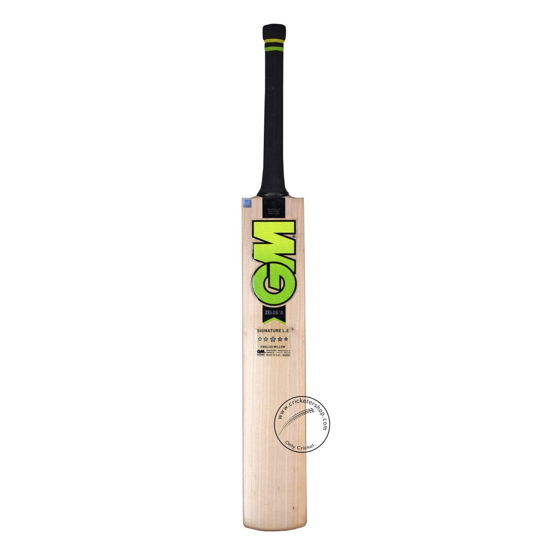 Gunn & Moore (GM) Zelos II Signature Limited Edition English Willow Cricket Bat Size SH @ Front View