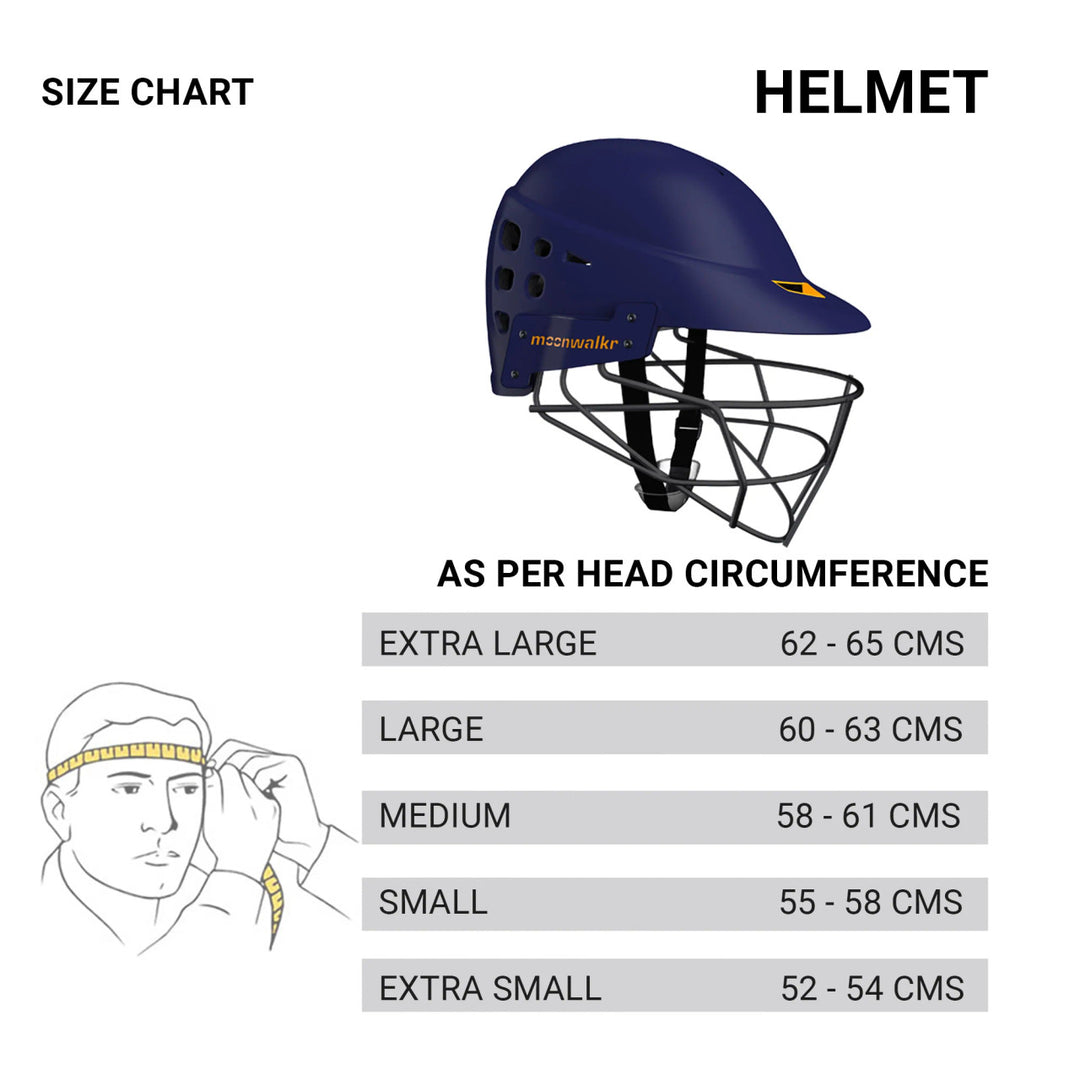 Moonwalkr Mind 2.0 Cricket Helmet Blue Color @ Size Chart View