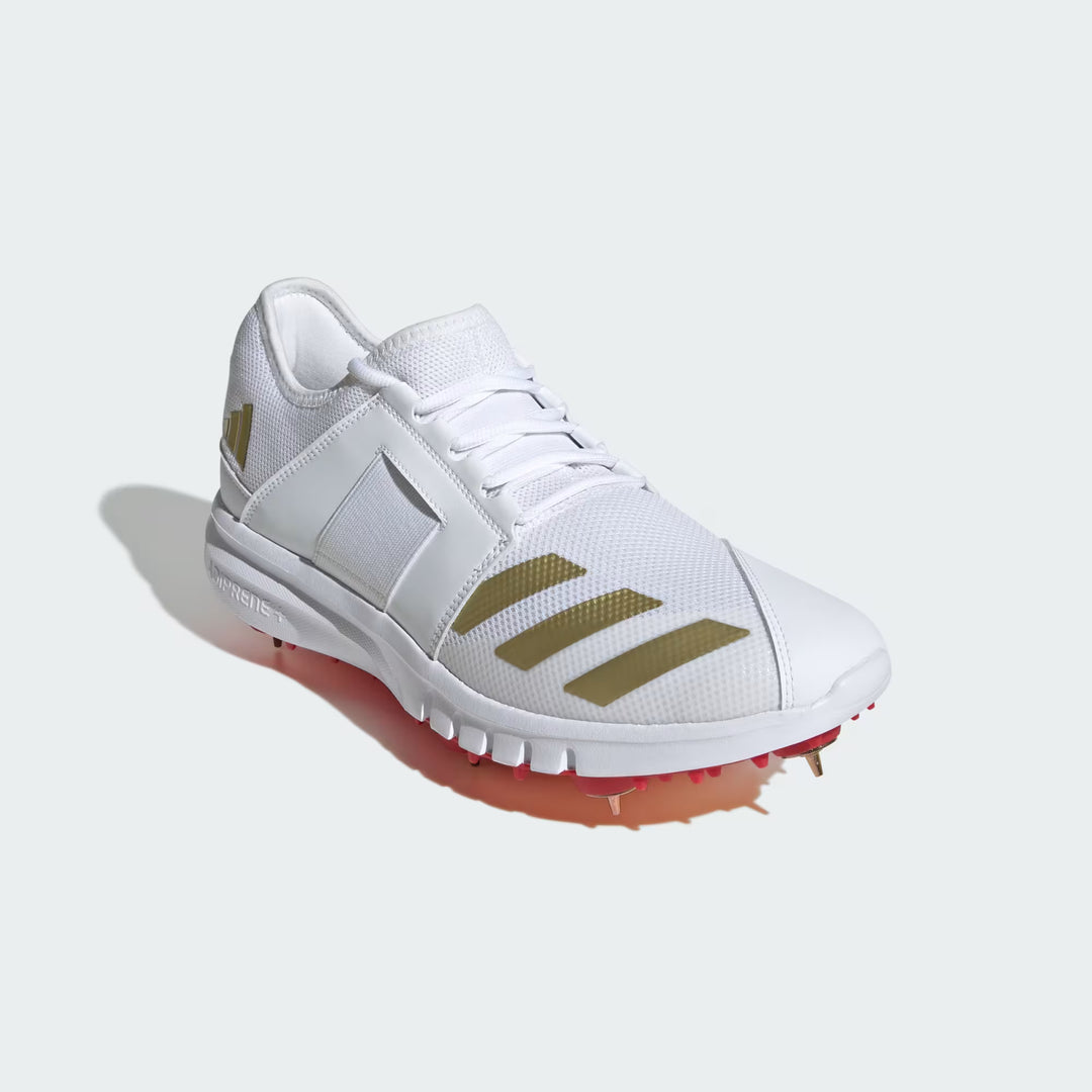 Adidas Howzat Spike 20 White/Gold Cricket Shoes@front view