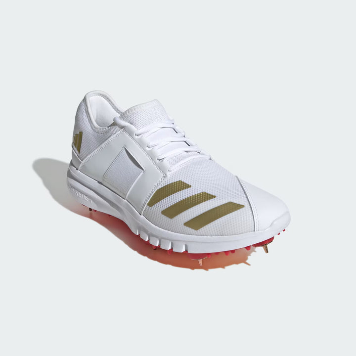 Adidas Howzat Spike 20 White/Gold Cricket Shoes@front view