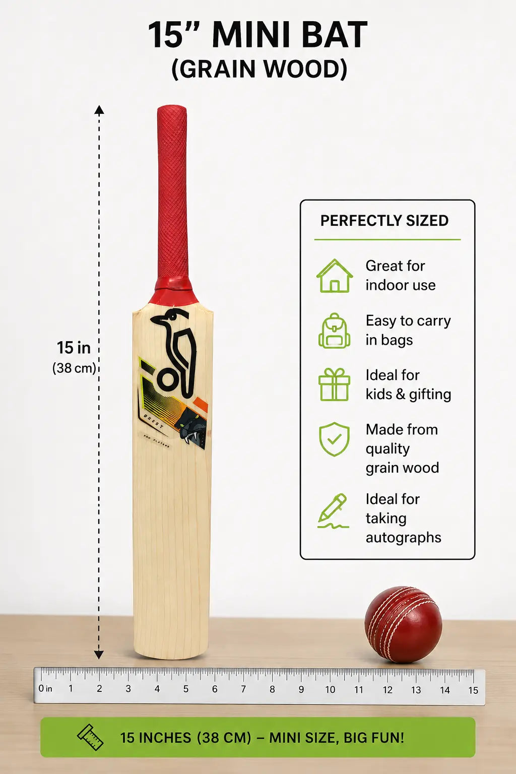 Kookaburra Beast Mini Cricket Bat 15 Inches @ Front View