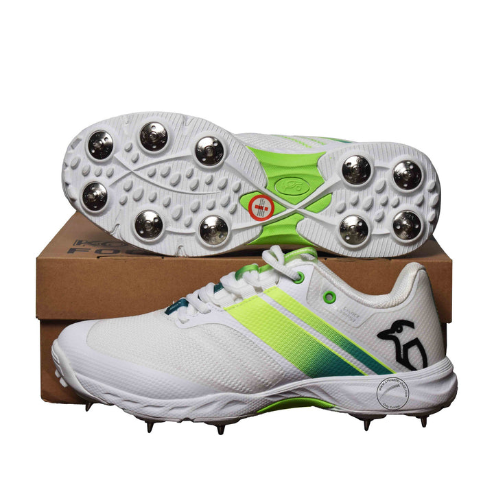 Kookaburra Pro 2.0 Cricket Spikes Shoes White Green Size @ Composite View