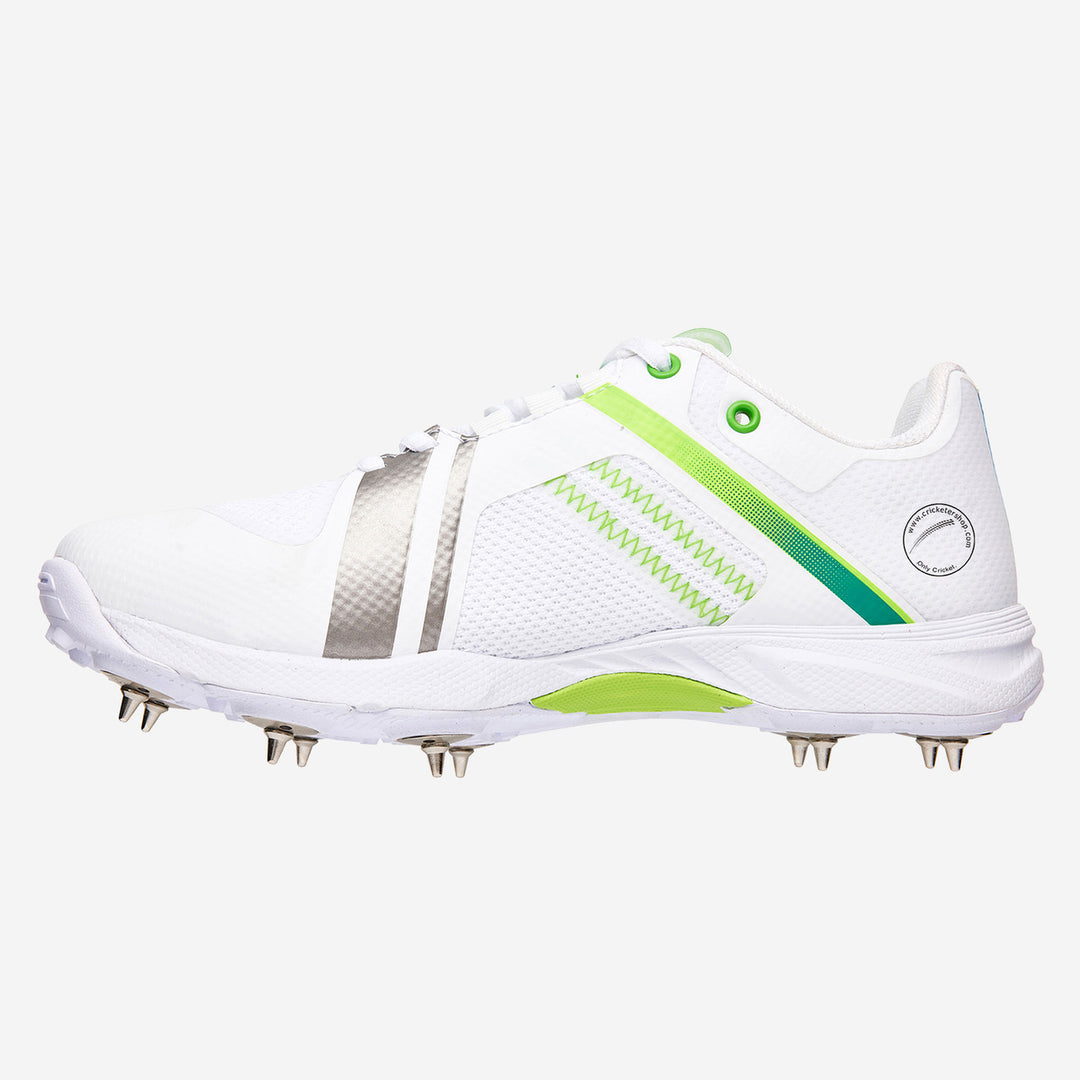 Kookaburra Pro 2.0 Cricket Spikes Shoes White Green Size @ Side View 2