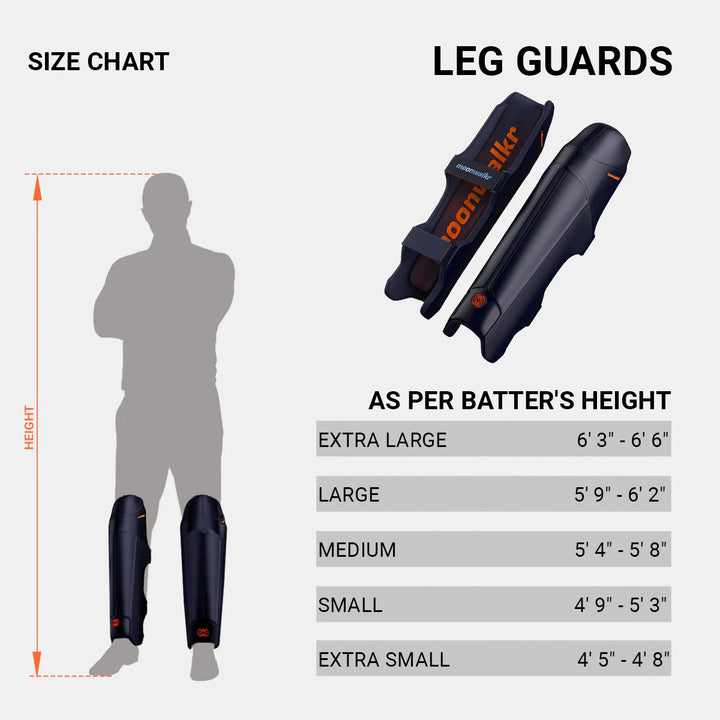 Moonwalkr 2.0 Cricket Batting Leg Guard Pads Blue Size @Size Chart View