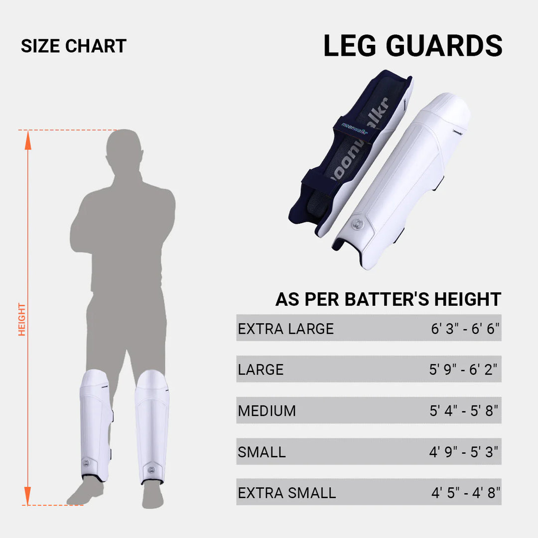 Moonwalkr 2.0 Cricket Batting Leg Guard Pads White Size @ Size Chart 1