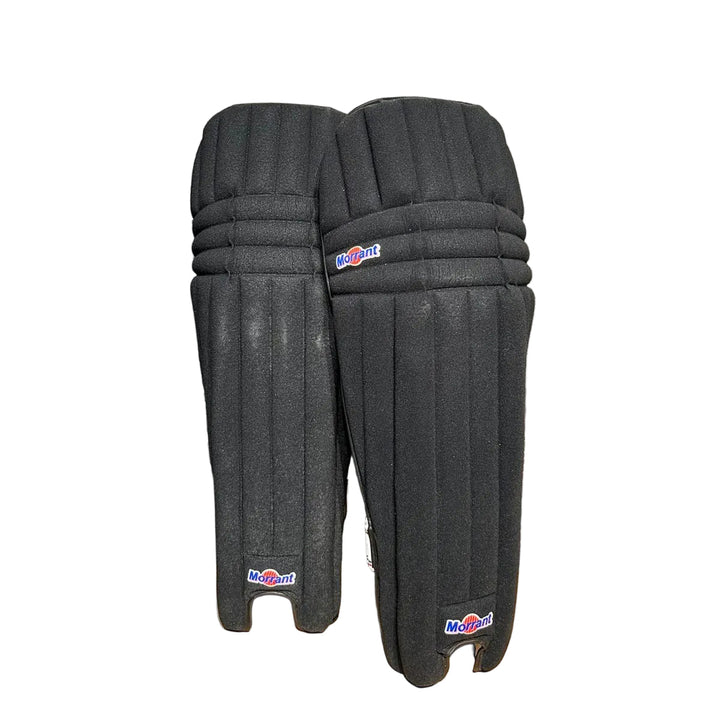 Morrant International Ultralite Black Cricket Batting Leg Guard Pads Size@front view