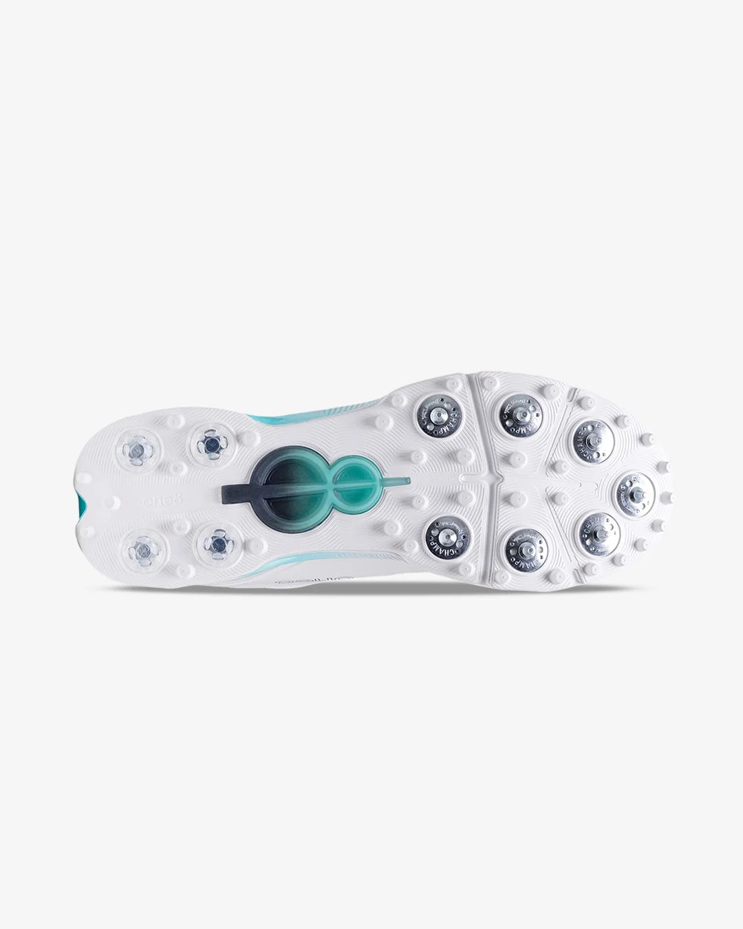 One 8 Cover Drive 18 Pro Spike White Blue Cricket Shoes @ Sole View 2