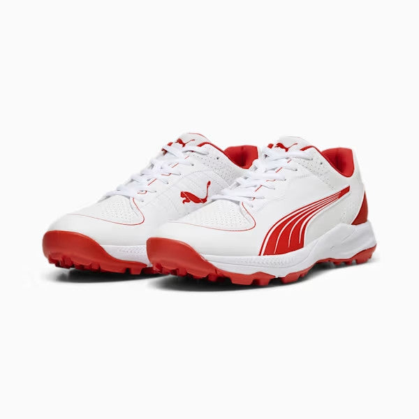 Puma 24 FH 10769901 Cricket Rubber Shoes Red White Size @ Top Front View