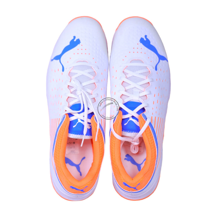 Puma 22.1 Neon Citrus Cricket Spike Shoes White Orange @ Top View