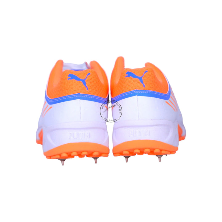 Puma 22.1 Neon Citrus Cricket Spike Shoes White Orange @ Back View