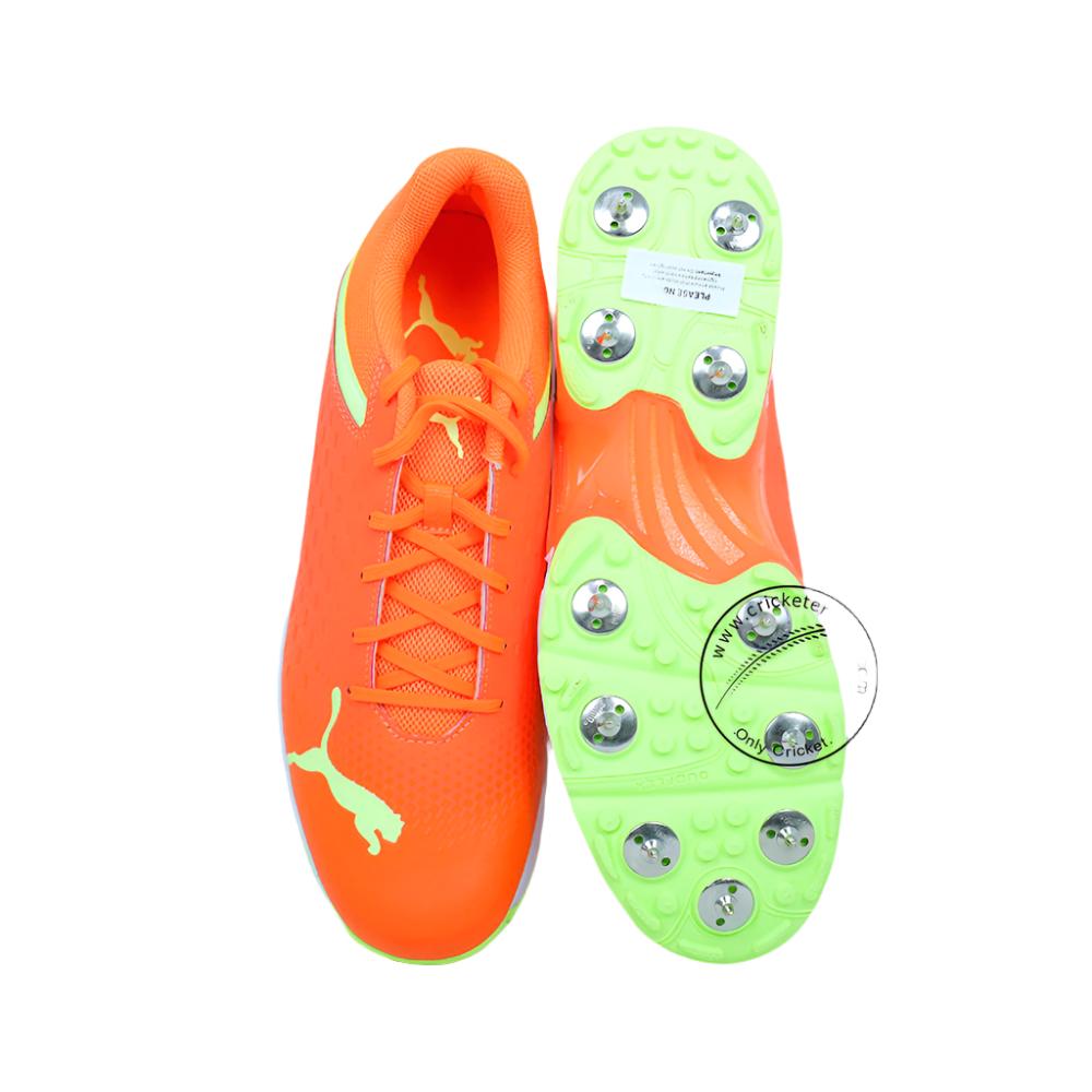 Puma 22 FH 10729902 Cricket Spike Shoes Orange Lime Size @ Upside View