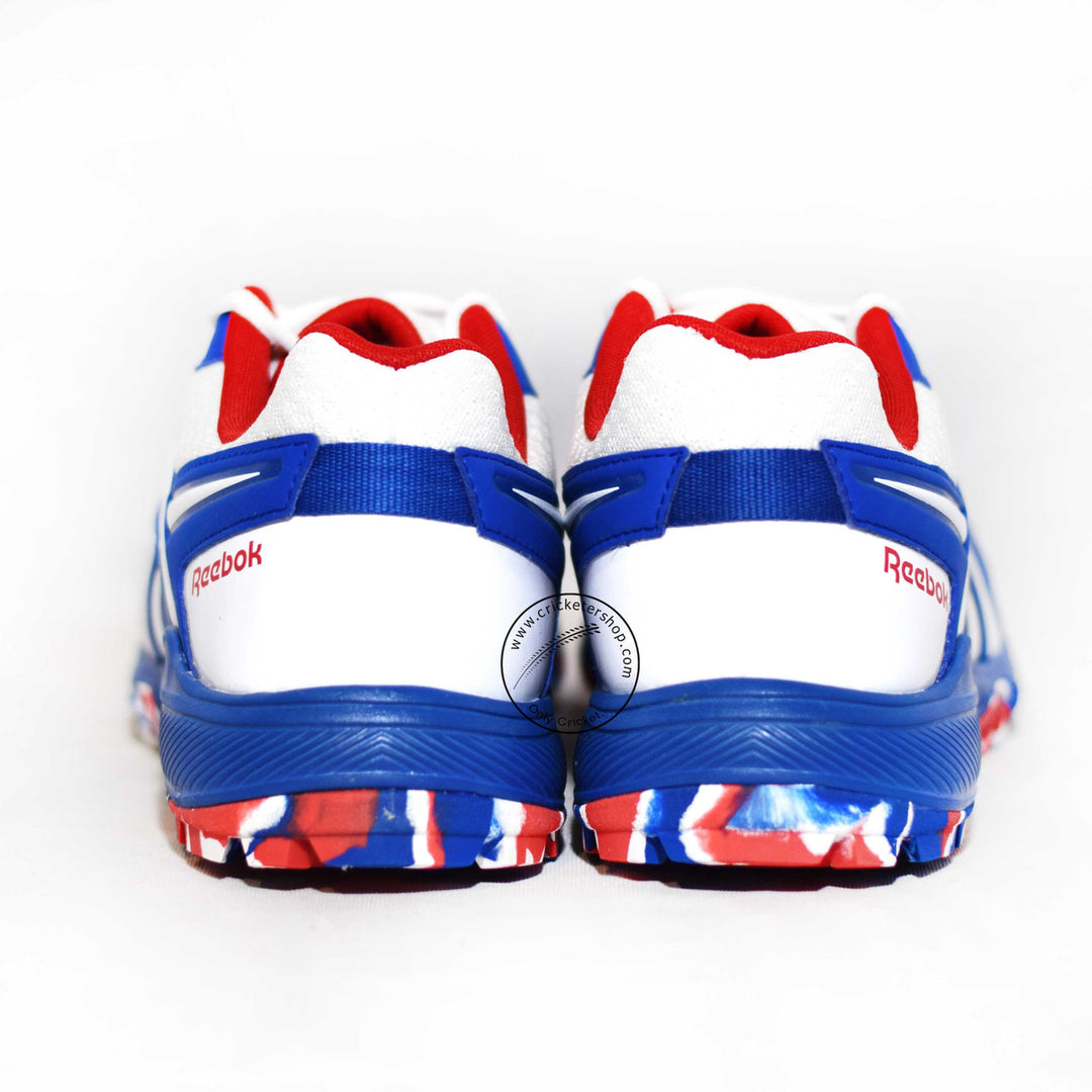 Reebok Brilliance Cricket Rubber Shoes White /Vector Red /Vector Blue Size @ Back View