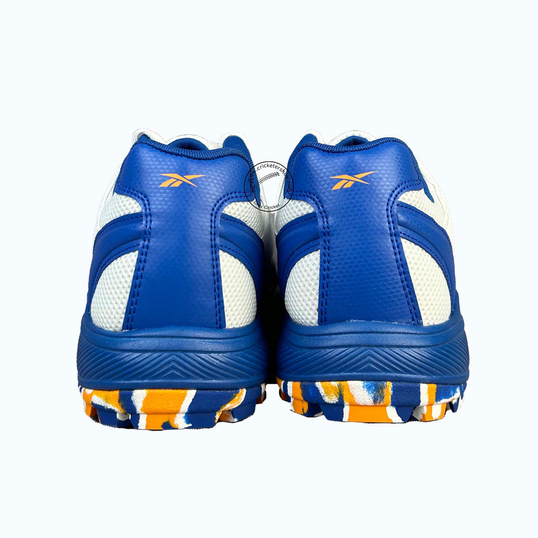 Reebok Re-Volve Tech Cricket Rubber Shoes White /Shocking Orange /Vector Blue Size @ Back View