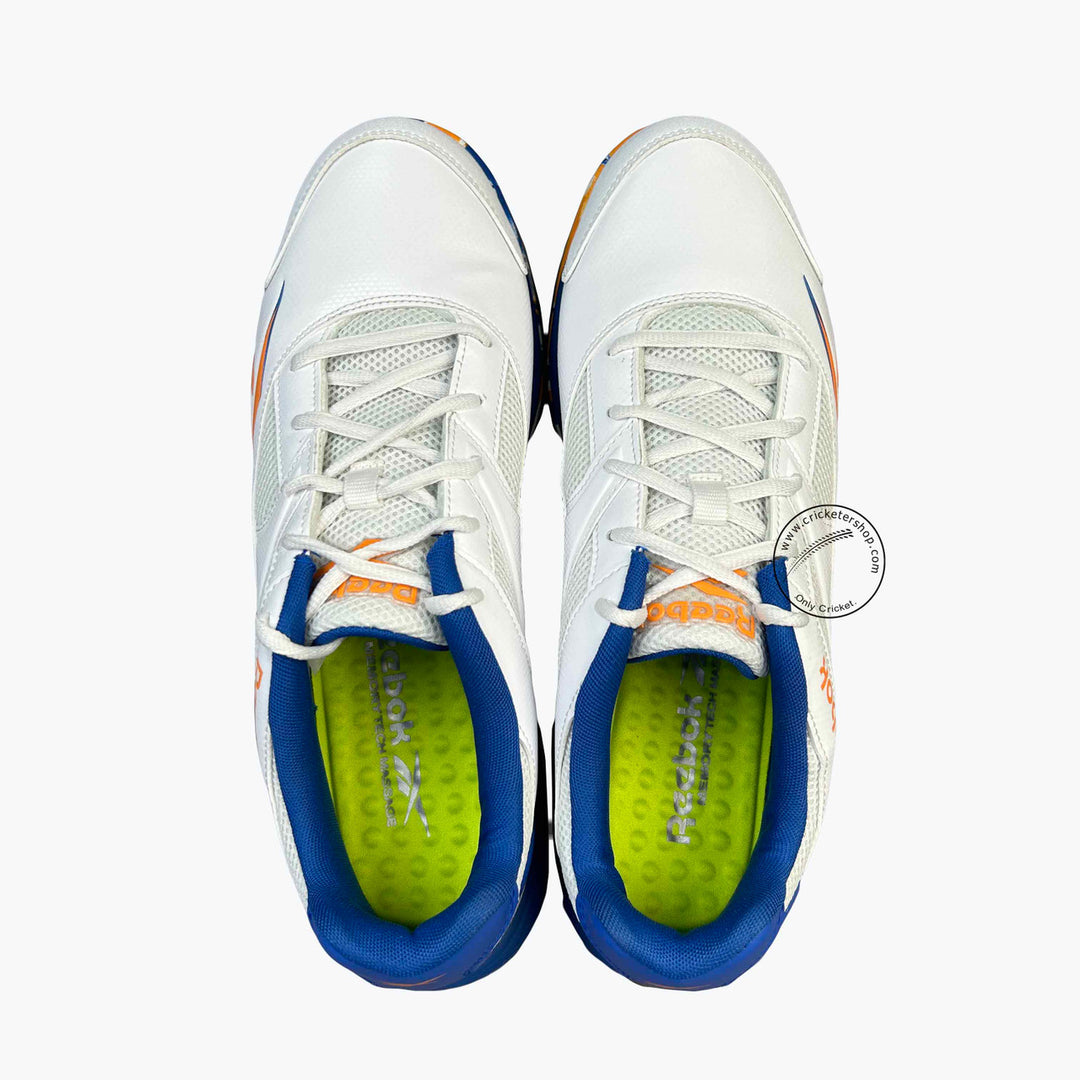 Reebok Re-Volve Tech Cricket Rubber Shoes White /Shocking Orange /Vector Blue Size @ Top View