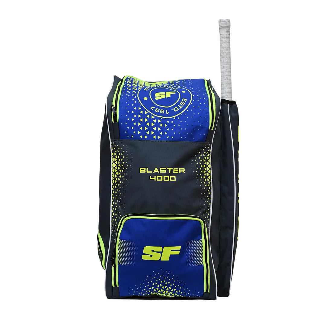 SF_Blaster_4000_Cricket_Duffle_Kit_bag_Orange_Blue@ Front_View
