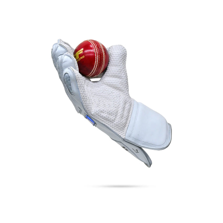 SF Limited Edition All White Cricket Wicket Keeping Gloves Size Adult @ Left Back View