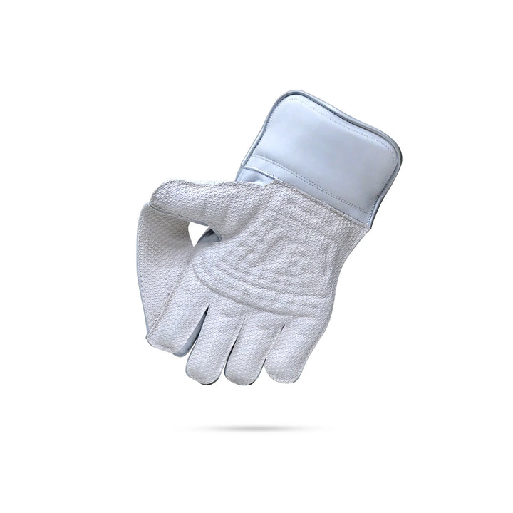 SF Limited Edition All White Cricket Wicket Keeping Gloves Size Adult @ Right Front View