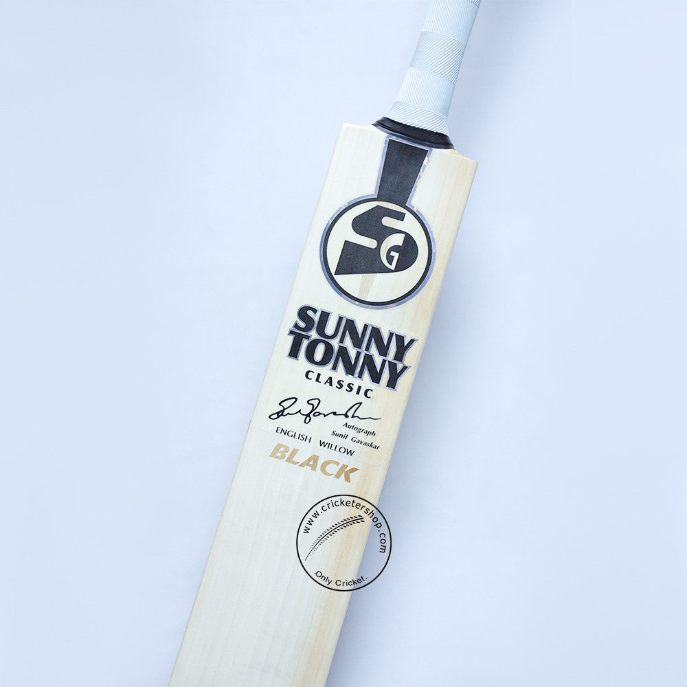 SG Sunny Tonny Classic Black English Willow Cricket Bat  @Close Up View