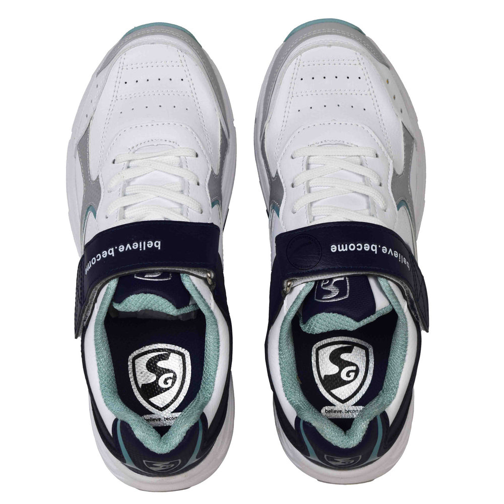 SG Armour Rubber Cricket Shoes White Navy Teal Size @ Top View