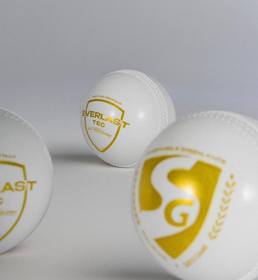 SG Everlast Tec Cricket Ball White Pack of 3 @ Front View