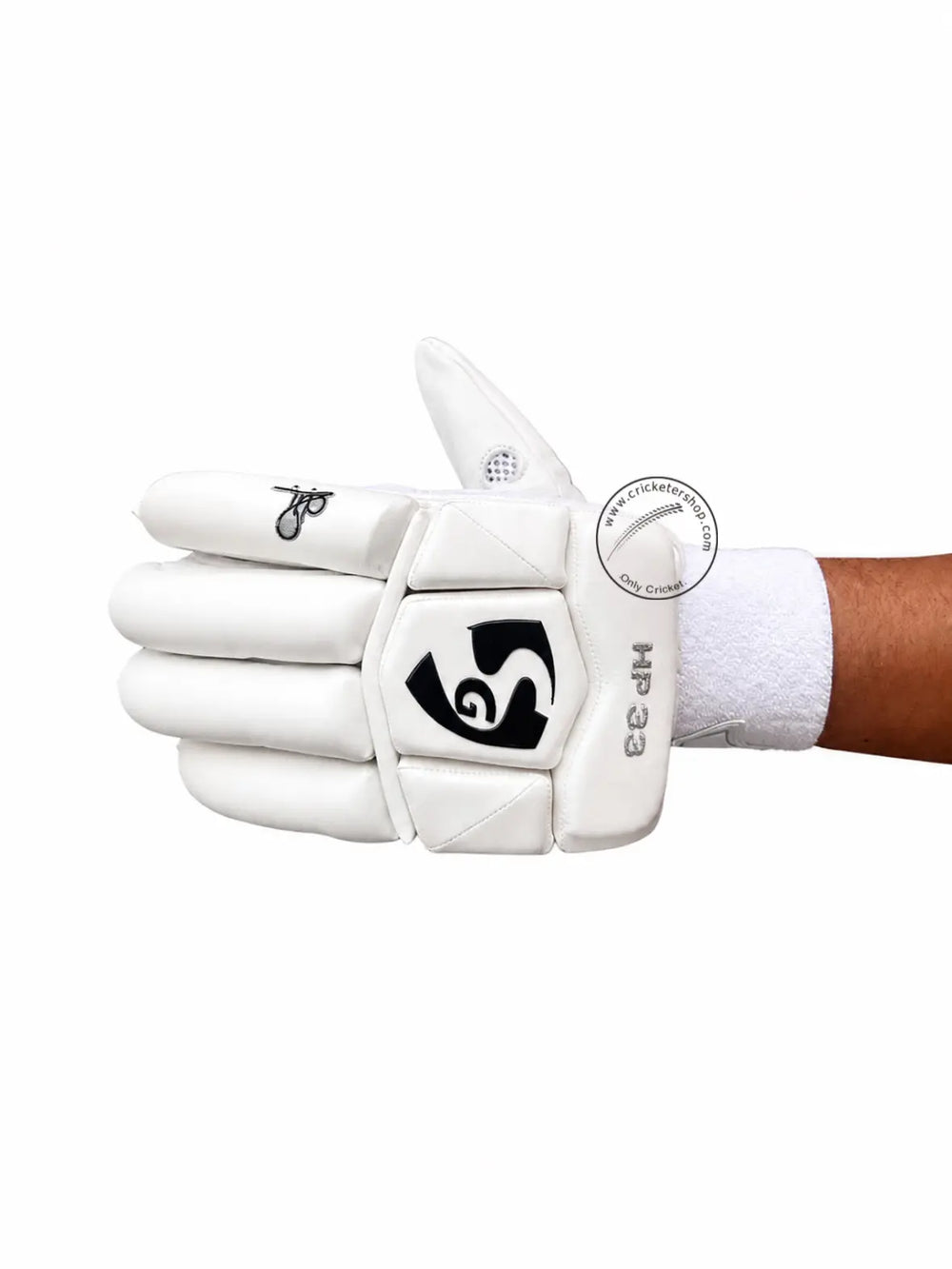 SG HP 33 White Cricket Batting Gloves Adult Size @ Left Back View