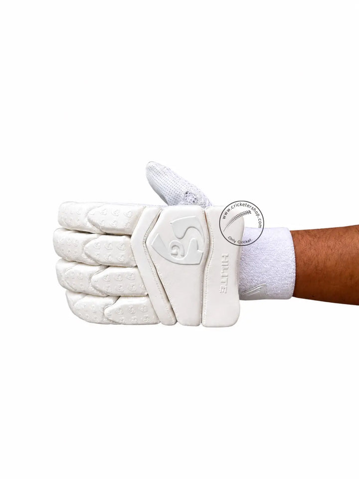 SG Hilite White Cricket Batting Gloves Adult Size @ Left Back View 