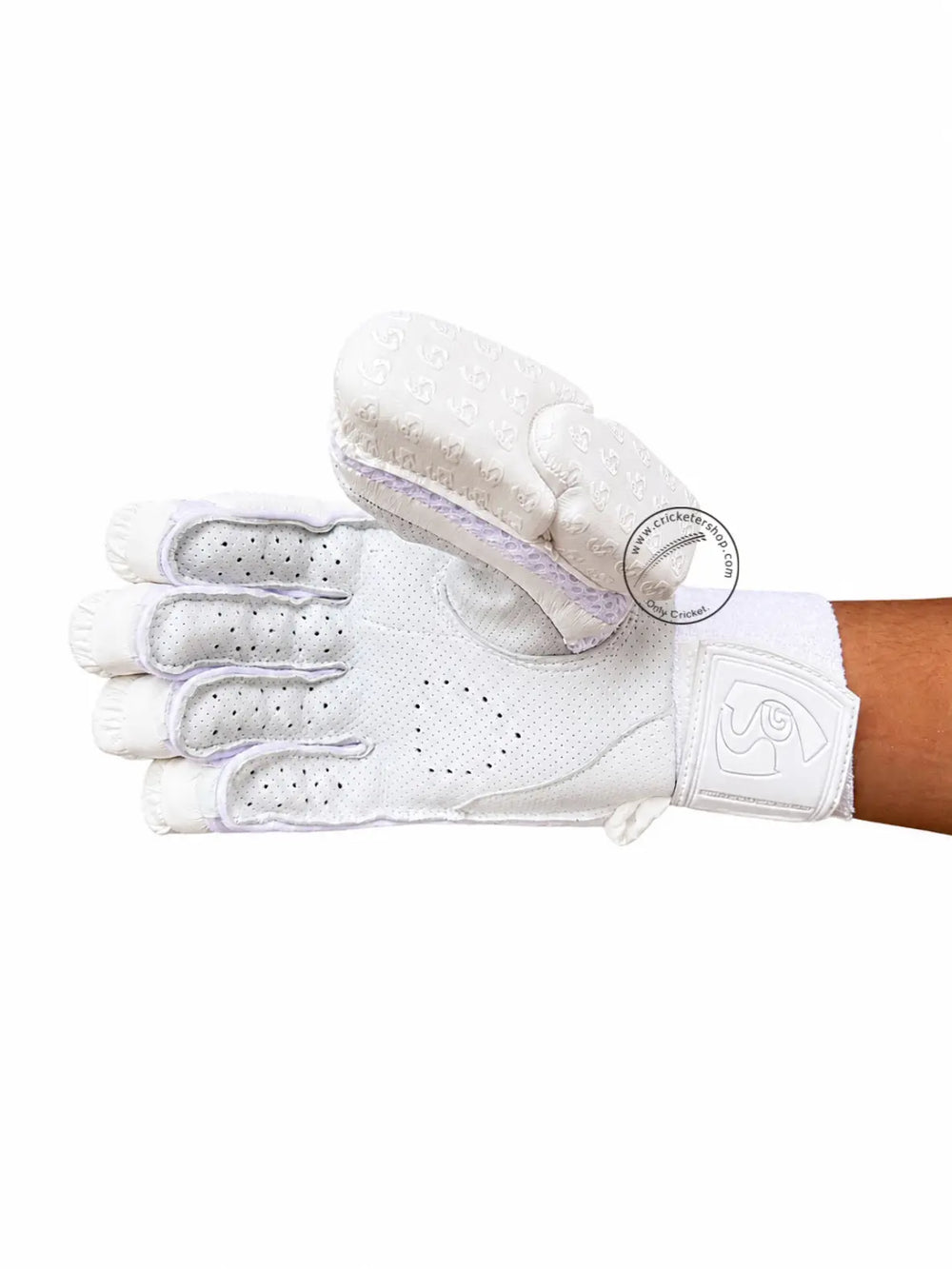SG Hilite White Cricket Batting Gloves Adult Size @ Right Front View 