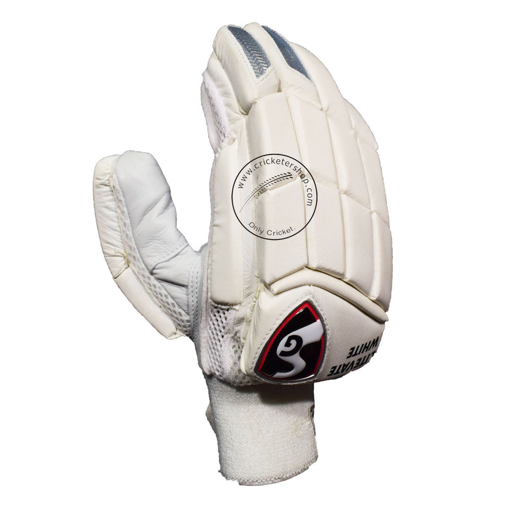 SG Litevate White Cricket Batting Gloves Mens Size Right and Left Handed @ Right Back View