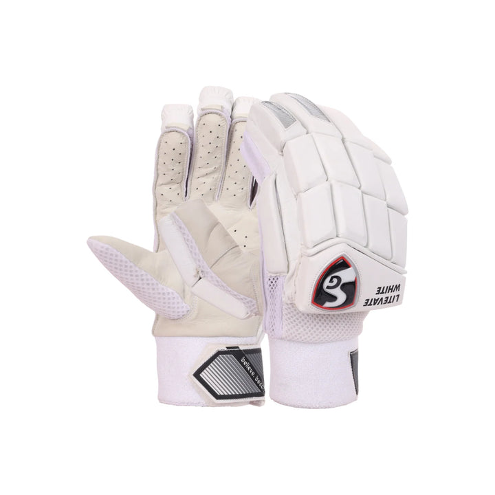 SG Litevate White Cricket Batting Gloves@front view