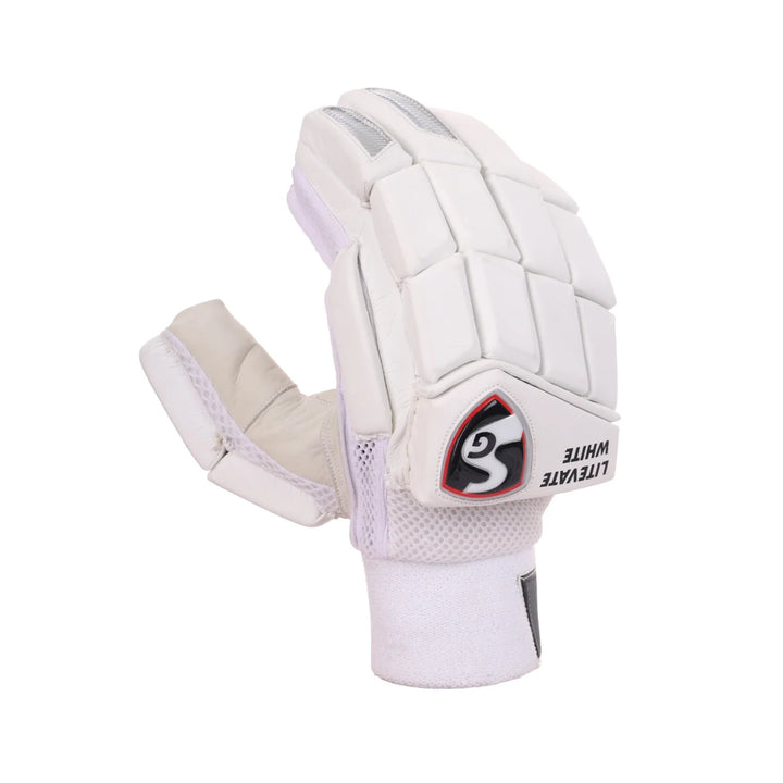 SG Litevate White Cricket Batting Gloves@front view1