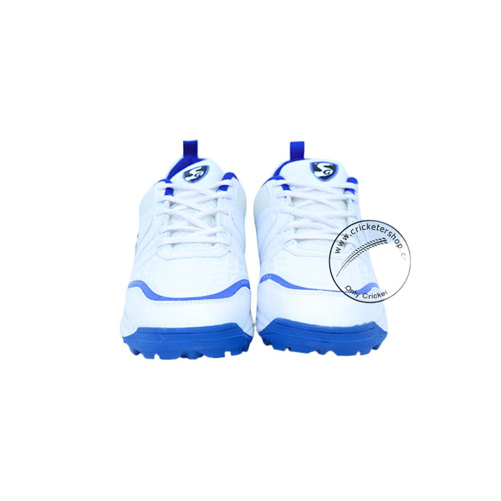 SG Steadler 6.0 Cricket Shoes White Royal Blue Size @ Front View