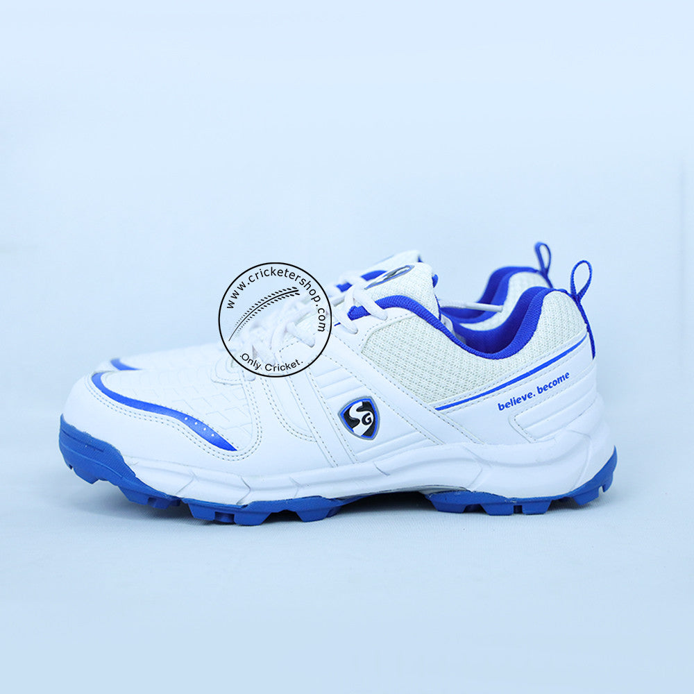 SG Steadler 6.0 Cricket Shoes White Royal Blue Size @ Side View